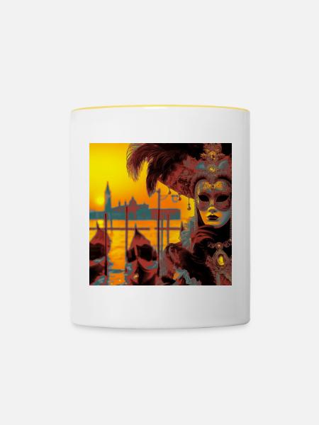 Venezianischer Karneval - Tasse zweifarbig - Weiß/Gelb
