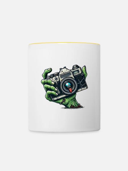 Zombie Kamera - Tasse zweifarbig - Weiß/Gelb