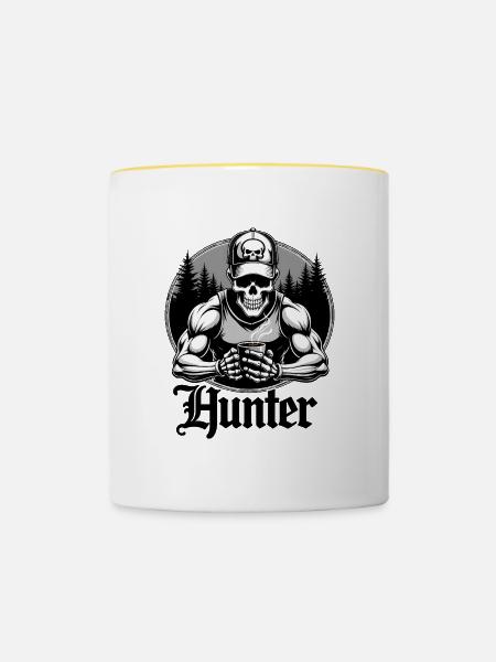 Skullyjack Design "Gothic Hunter" - Tasse zweifarbig - Weiß/Gelb