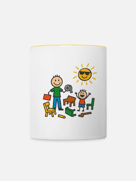 Papa baut das schon - Tasse zweifarbig - Weiß/Gelb