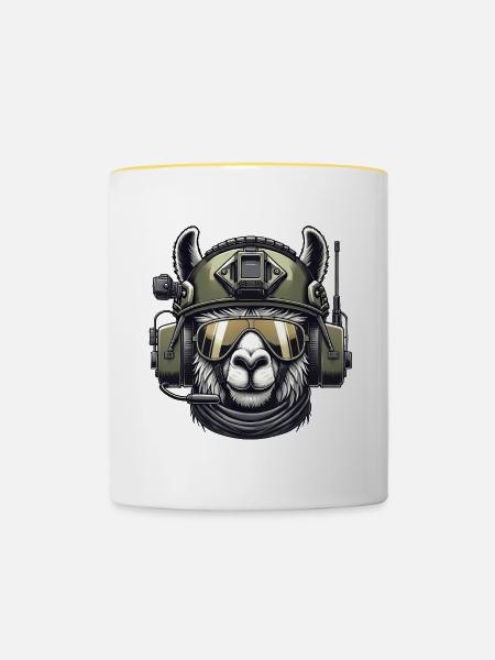 Lama Militär Design - Tasse zweifarbig - Weiß/Gelb
