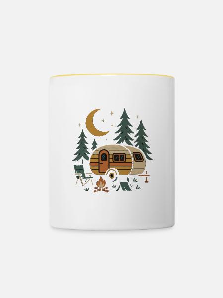 Nächtliches Camping-Szenen-Design - Tasse zweifarbig - Weiß/Gelb