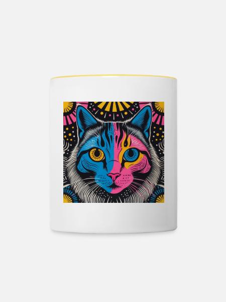 Elektrische Katze - Tasse zweifarbig - Weiß/Gelb