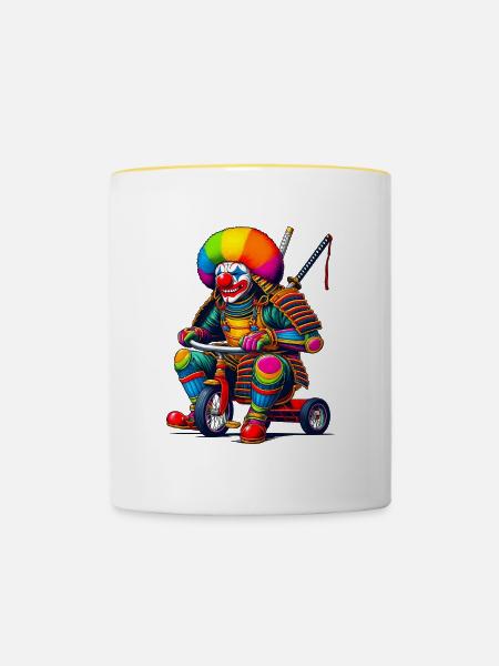 Samurai Clown - Tasse zweifarbig - Weiß/Gelb
