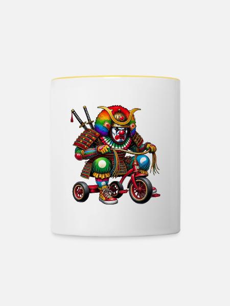 Samurai Clown - Tasse zweifarbig - Weiß/Gelb