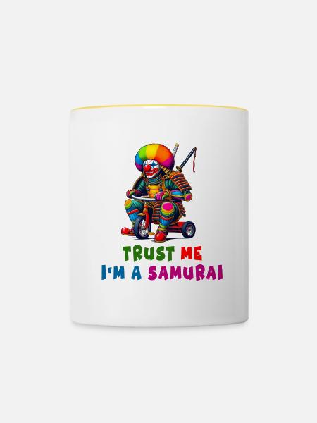Samurai Clown - Tasse zweifarbig - Weiß/Gelb