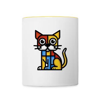 Image colorée d’un chien cubiste - Mug contrasté - blanc/jaune - Devant