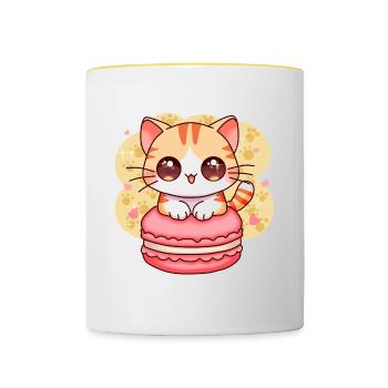 chibi cat - Mug contrasté - blanc/jaune - Devant
