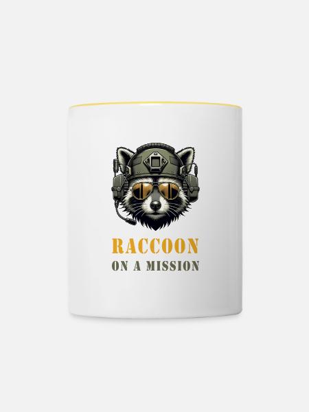 Waschbär in Mission - Tasse zweifarbig - Weiß/Gelb