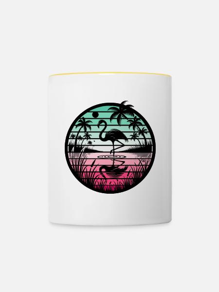 Retro Flamingo Sunset - Tasse zweifarbig - Weiß/Gelb