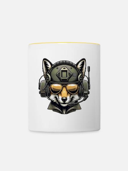 Fuchs Militär Design - Tasse zweifarbig - Weiß/Gelb