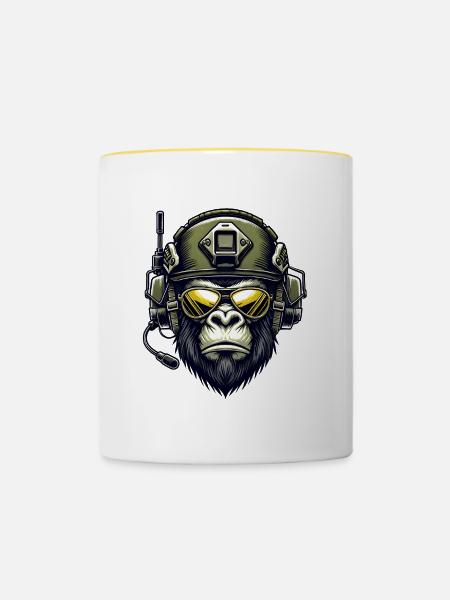 Gorilla Militär Design - Tasse zweifarbig - Weiß/Gelb