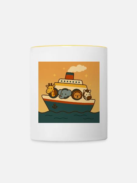 Tierboot Abenteuer - Tasse zweifarbig - Weiß/Gelb