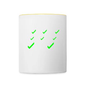 JE COCHE TOUTES LES CASES ! (amour,succès) blanc - Mug contrasté - blanc/jaune - Devant