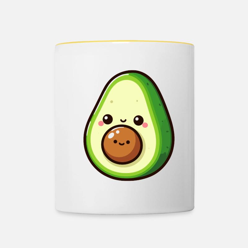 Kawaii Avocado with Adorable Face - Contrasting Mug - white/yellow