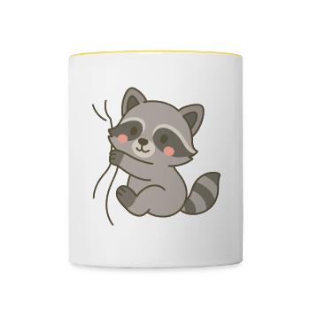 Snuggled up raccoon - Contrasting Mug - white/yellow - Front