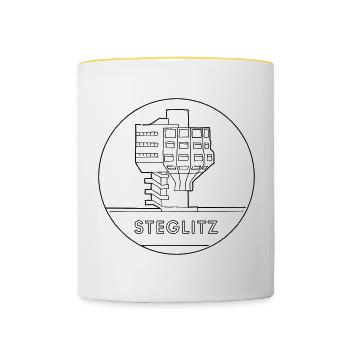 Steglitz mit Bierpinsel - Tasse zweifarbig - Weiß/Gelb - Vorne