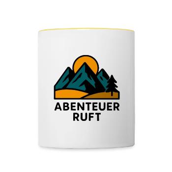 Mountain motif with sunrise - Contrasting Mug - white/yellow - Front