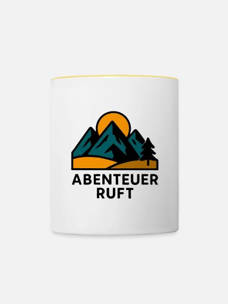 Bergmotiv mit Sonnenaufgang - Tasse zweifarbig - Weiß/Gelb