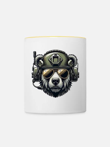 Bär Militär Design - Tasse zweifarbig - Weiß/Gelb