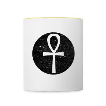 Croix égyptienne Ankh dans cercle noir - Mug contrasté - blanc/jaune - Devant