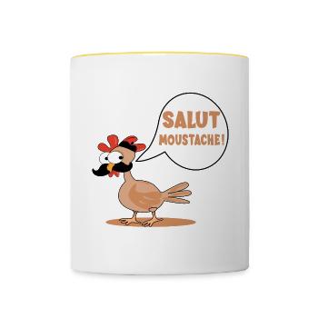 HENS CHICKENS HI MUSTACHE - Contrasting Mug - white/yellow - Front