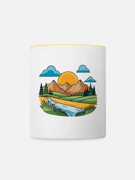 Bunte Berge - Tasse zweifarbig - Weiß/Gelb