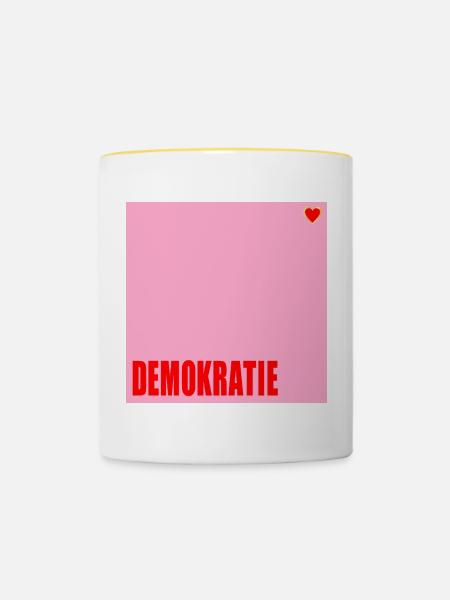Politik Demokratie Herz - Tasse zweifarbig - Weiß/Gelb