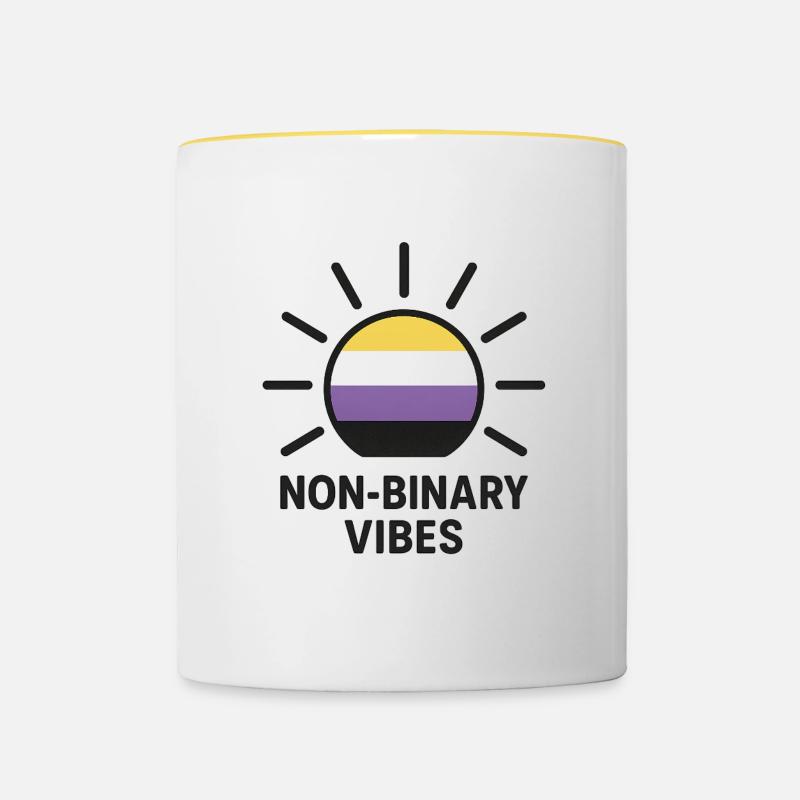 Non-Binary Vibes Sonnenlogo - Tasse zweifarbig - Weiß/Gelb