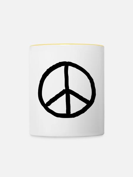 Friedenszeichen - Tasse zweifarbig - Weiß/Gelb