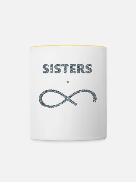 Sisters one heart one soul, Infinity Glitzer 8 BFF - Tasse zweifarbig - Weiß/Gelb