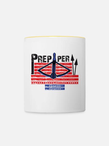 Prepper überlebt mit Armbrust - Tasse zweifarbig - Weiß/Gelb