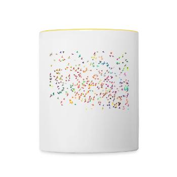 Flock of birds colorful abstract silhouette - Contrasting Mug - white/yellow - Front