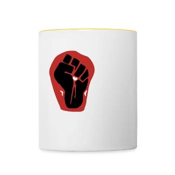 Fist against hate violence Nazis xenophobia right - Contrasting Mug - white/yellow - Front