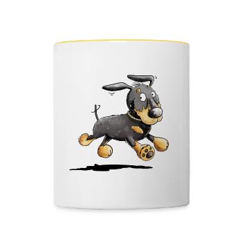 Flotter Dackel - Dachshund - Teckel - Geschenk - Tasse zweifarbig - Weiß/Gelb - Vorne