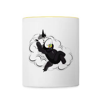 Unicorn on a cloud with lolly - Contrasting Mug - white/yellow - Front