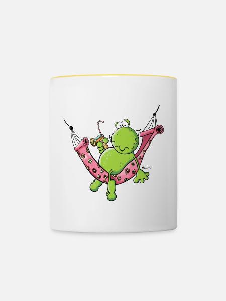 Frosch im Urlaub - Tasse zweifarbig - Weiß/Gelb