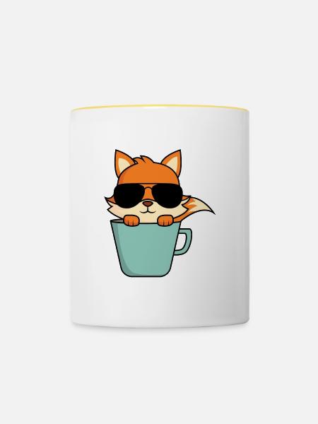 Cooler Fuchs in Kaffeetasse - Tasse zweifarbig - Weiß/Gelb