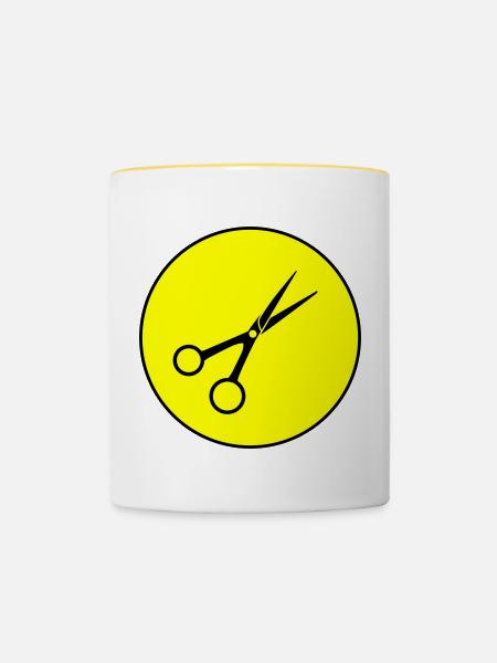 Schere Barber Kreis - Tasse zweifarbig - Weiß/Gelb