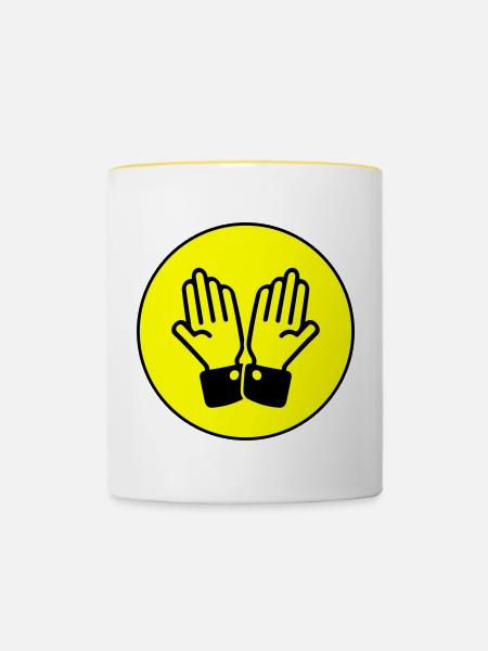 Hände Beten Kreis - Tasse zweifarbig - Weiß/Gelb