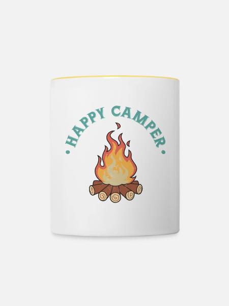 Glücklicher Camper - Tasse zweifarbig - Weiß/Gelb