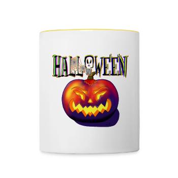 glühender halloween Kürbis - Tasse zweifarbig - Weiß/Gelb - Vorne
