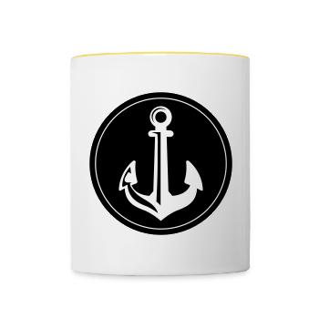 Anker Icon Symbol - Tasse zweifarbig - Weiß/Gelb - Vorne