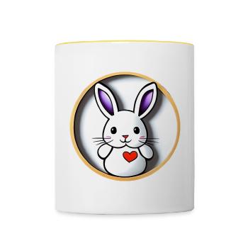 Niedlicher Hase Osterhase - Tasse zweifarbig - Weiß/Gelb - Vorne