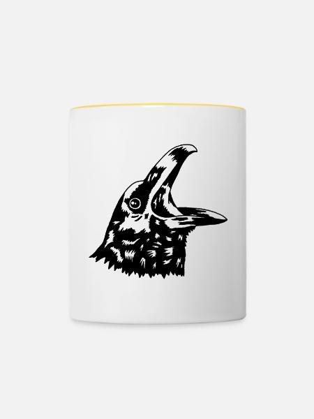 Krähe - Tasse zweifarbig - Weiß/Gelb