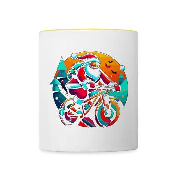 Santa Neon Bike Ride - Contrasting Mug - white/yellow - Front