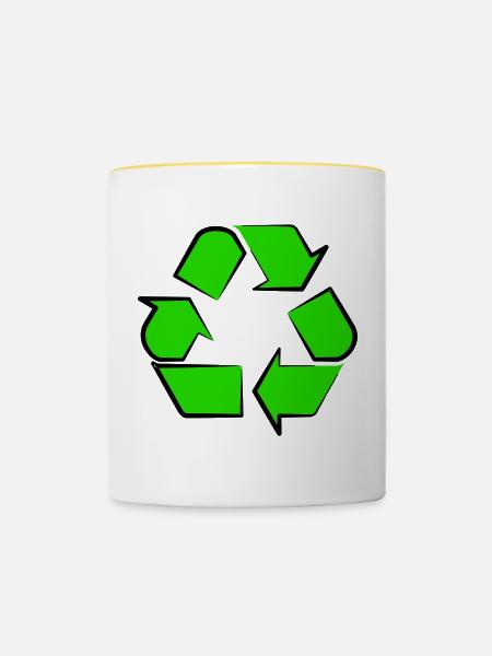 Neon Recycling Symbol - Tasse zweifarbig - Weiß/Gelb
