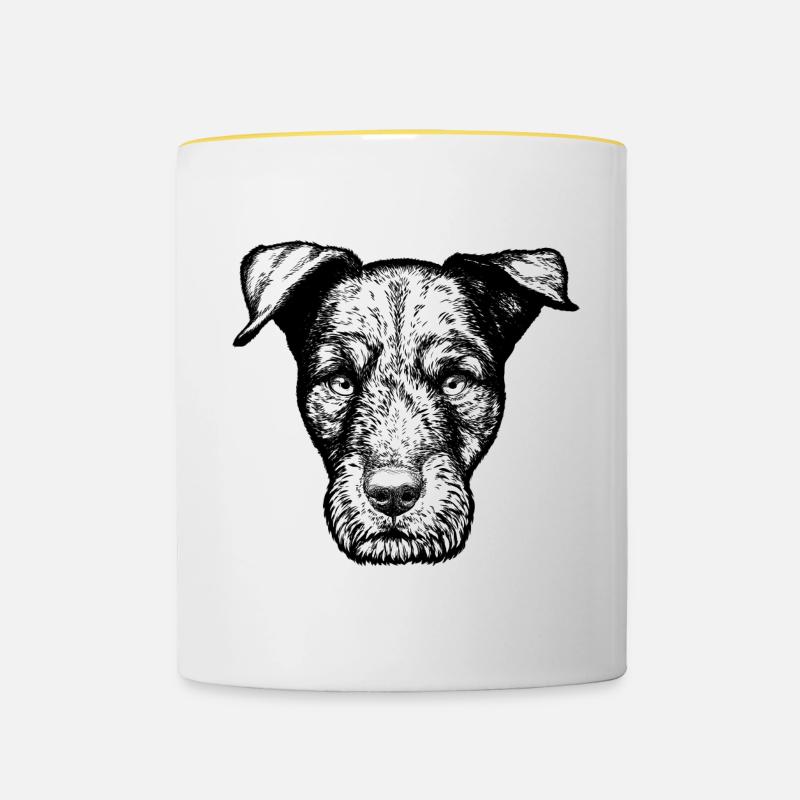 Portrait de Terrier de chasse - Mug contrasté - blanc/jaune