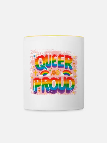 Queer und stolz - Tasse zweifarbig - Weiß/Gelb