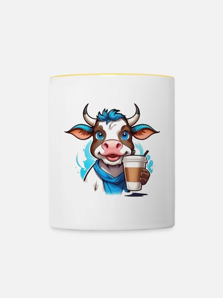 Coffee Cow - Tasse zweifarbig - Weiß/Gelb